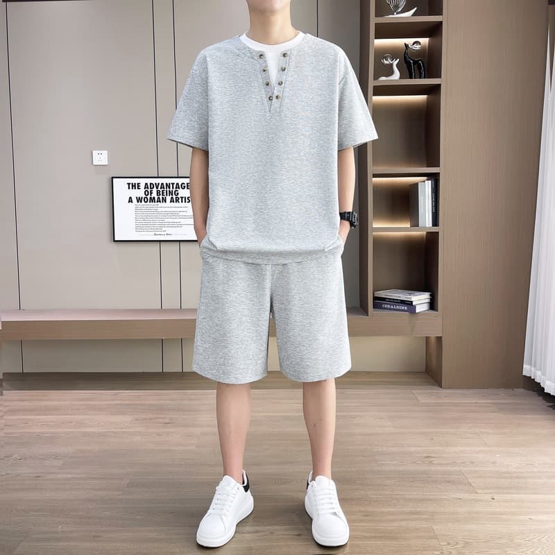 Youth Summer Set for Boys, 2026 New Middle School Student Ice Silk Short Sleeve T-Shirt, Big Kid Men's Outfit One Set