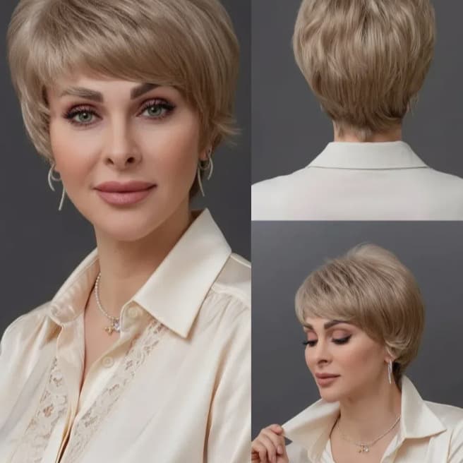 European and American style women's fashionable gray and white mixed color wigs with side bangs, high temperature silk fluffy wigs