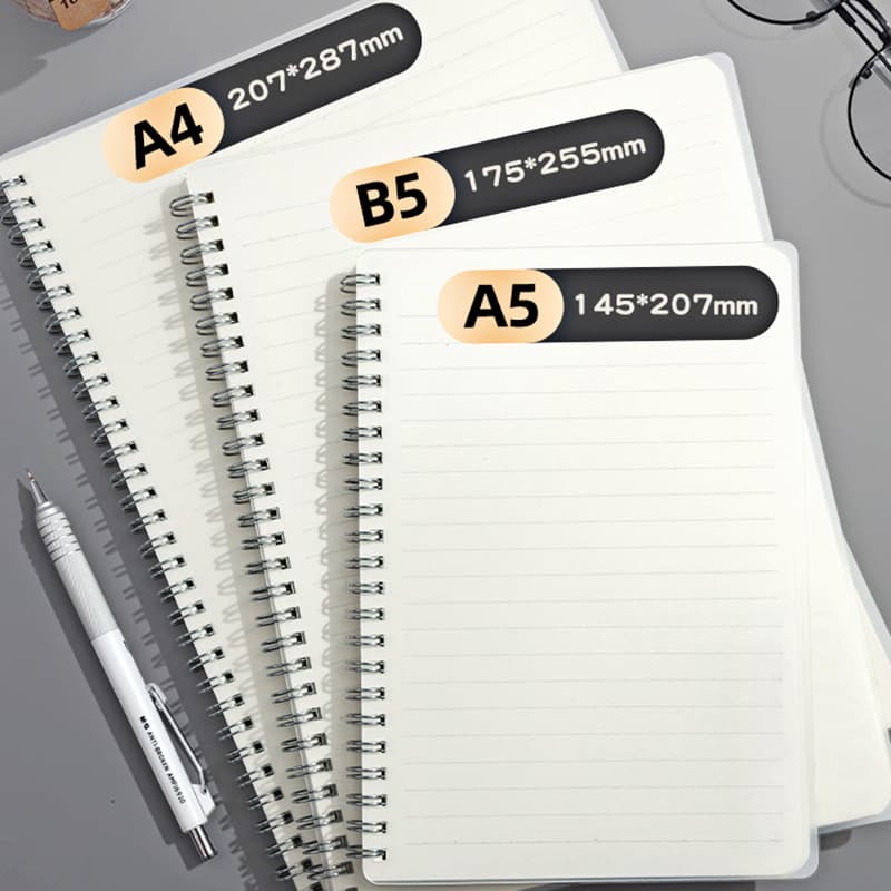 B5 Side Flip Coil Notebook, Thickened PP, A5 Large Transparent Ruled Grid Notebook for Middle and High School Students