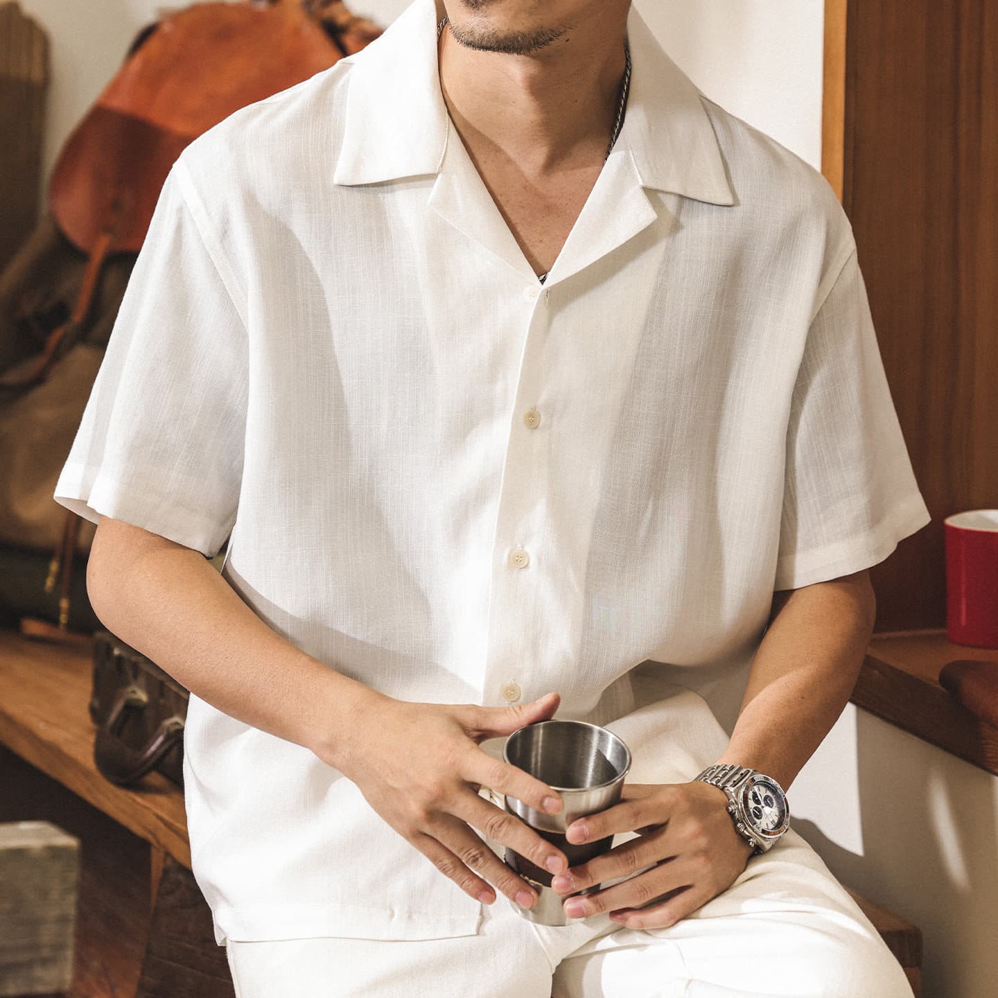 Lyocell Cuban Collar Linen Short-Sleeve Shirt for Men, Summer Thin Style, 2026 New American-Style Lazy Old Money Style Shirt