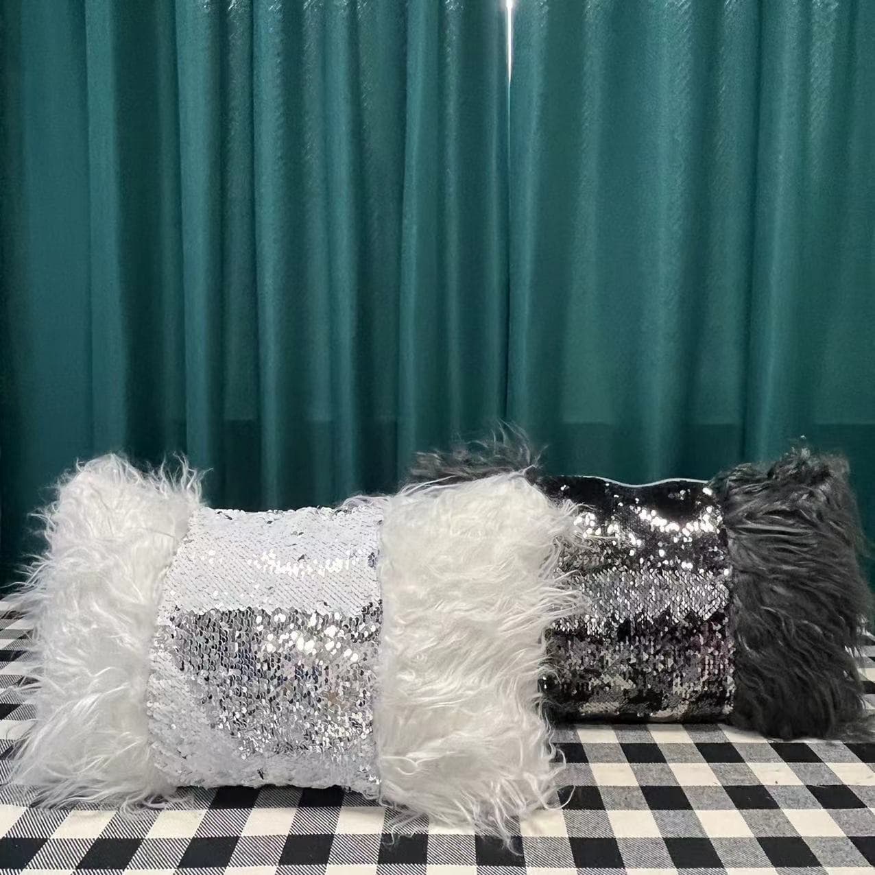 Cross-border Plush and Sequin Patchwork PVC Plush Decorative Throw Pillow Cover for Living Room Chair Cushion, No Insert