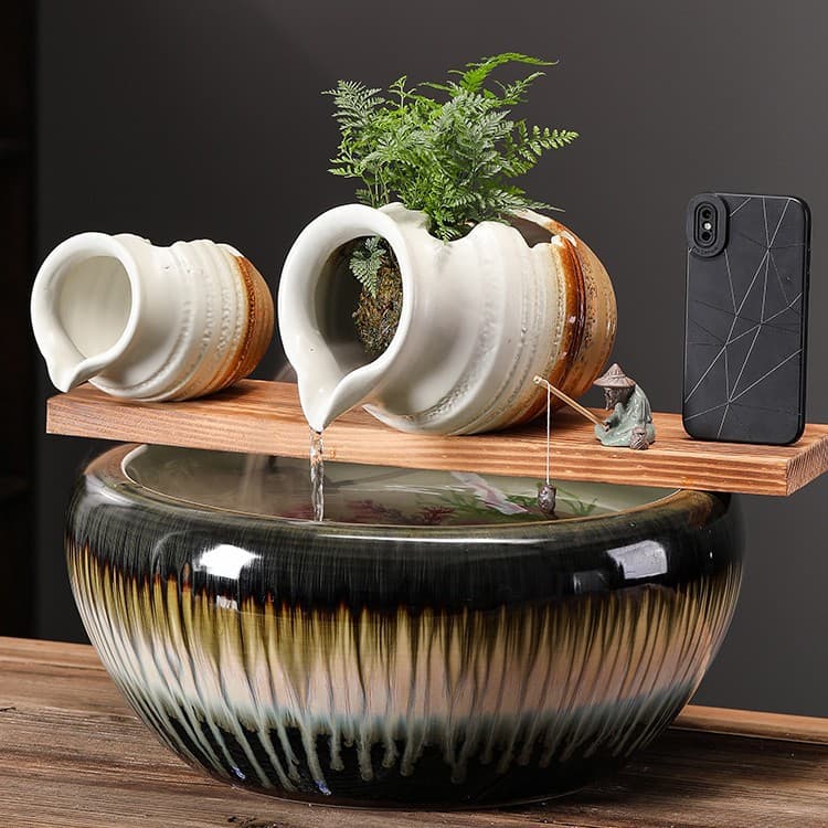 Landscaping Fish Tank Flowing Water Pottery Pot Circulation Oxygenation Ancient Fish Farming Filter Waterfall Flowing Water Ornaments Pottery Pot Accessories Package
