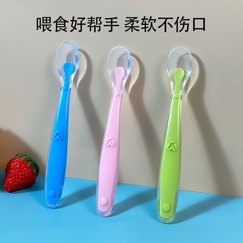 Full Silicone Baby Spoon Newborn Baby Soft Head Soup Spoon Supplementary Food Feeding Utensils Feeding Kitchenware