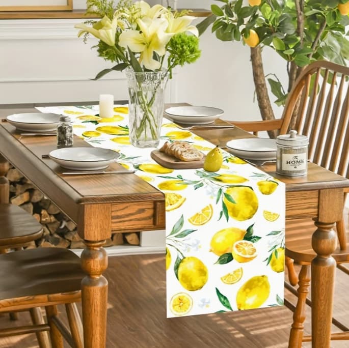 Amazon Best Seller Summer Fresh Lemon Table Runner for Living Room Dining Table Outdoor Party Decor Linen Table Runner