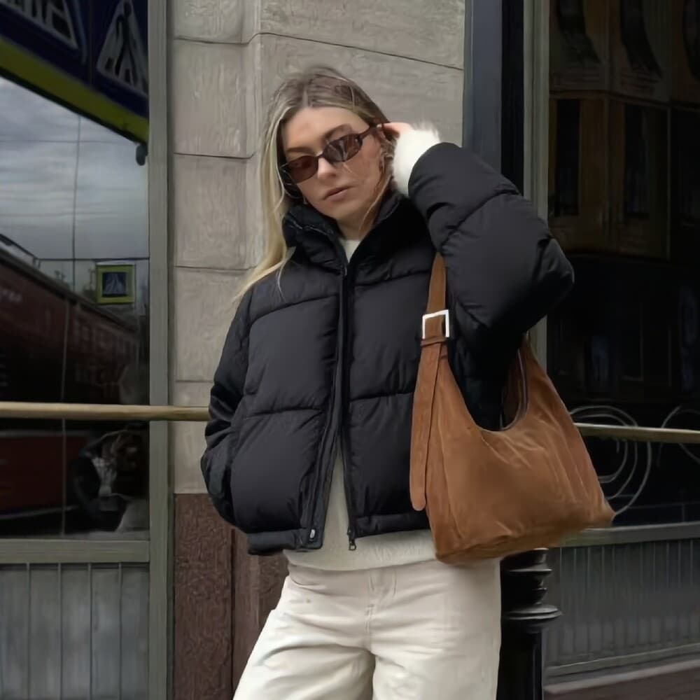 PB&ZA 2026 Winter New Style Stand Collar Short Down Down Jacket for Women European and American Style Loose and Versatile Bread Jacket