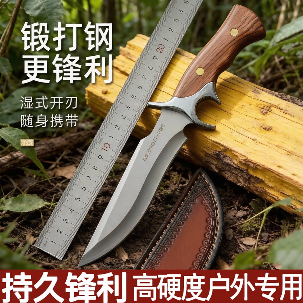 Pojian M390 Outdoor Integrated Steel High Hardness Sharp Straight Knife Fruit Knife Portable Self-Defense Camping Knife Sharp and Durable