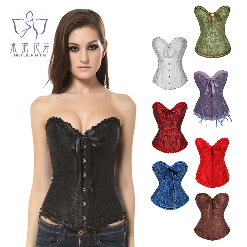Retro Corset Bodysuit with Lace-Up Front, Waist Trainer, Tummy Control, and Steel Boning