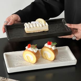 Stone Grain Rectangular Ceramic Dessert Plate Creative Premium Cake Plate Snack Plate Sushi Serving Plate BBQ Plate