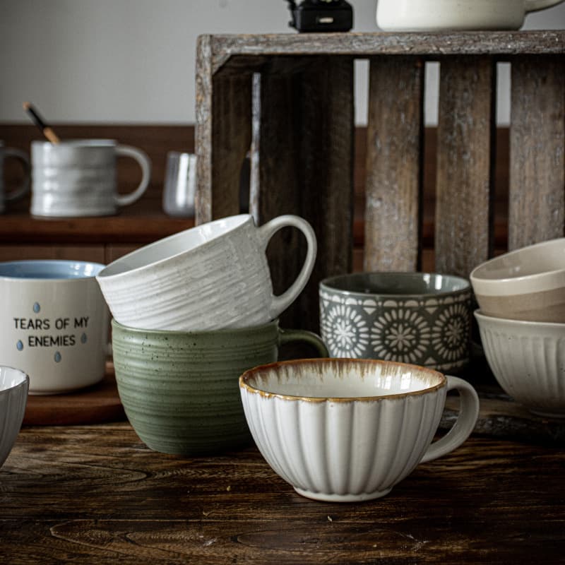 ✅ Japanese-style ceramic breakfast cup, large capacity, vintage plate, internet-famous water cup, wholesale mug