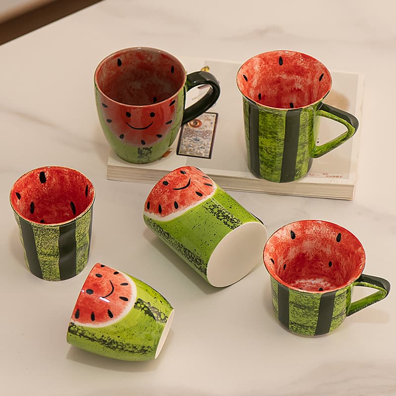 Creative Hand-Painted Underglaze Watermelon Ceramic Cup Set, High-Appeal Couple Mugs, Home Toothbrush Cup, Mug