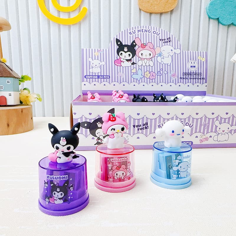 Cartoon double-hole pencil sharpener, small pencil sharpener for children and primary school students, portable and cute Sanrio doll shape