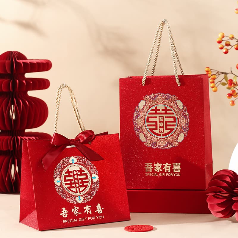 New Style Companion Gift, Groomsmen and Bridesmaids Favor Gift Bag, 2025 Chinese Style Candy Packaging Tote Bag, Empty Bag