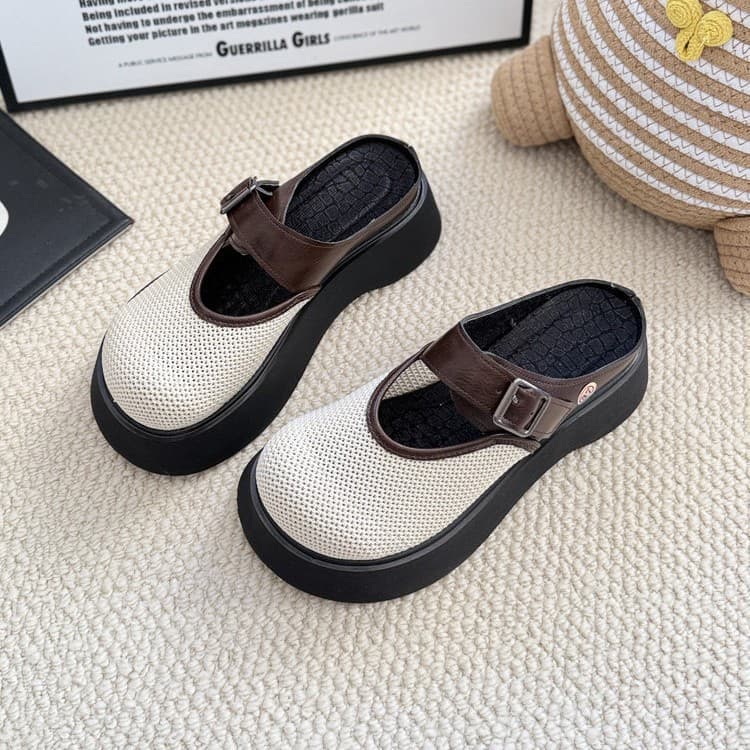 Thick-Soled Women's Summer Slip-On Breathable Mesh Shoes 2026 New Elevated Sandals High-Heel Closed-Toe Mules