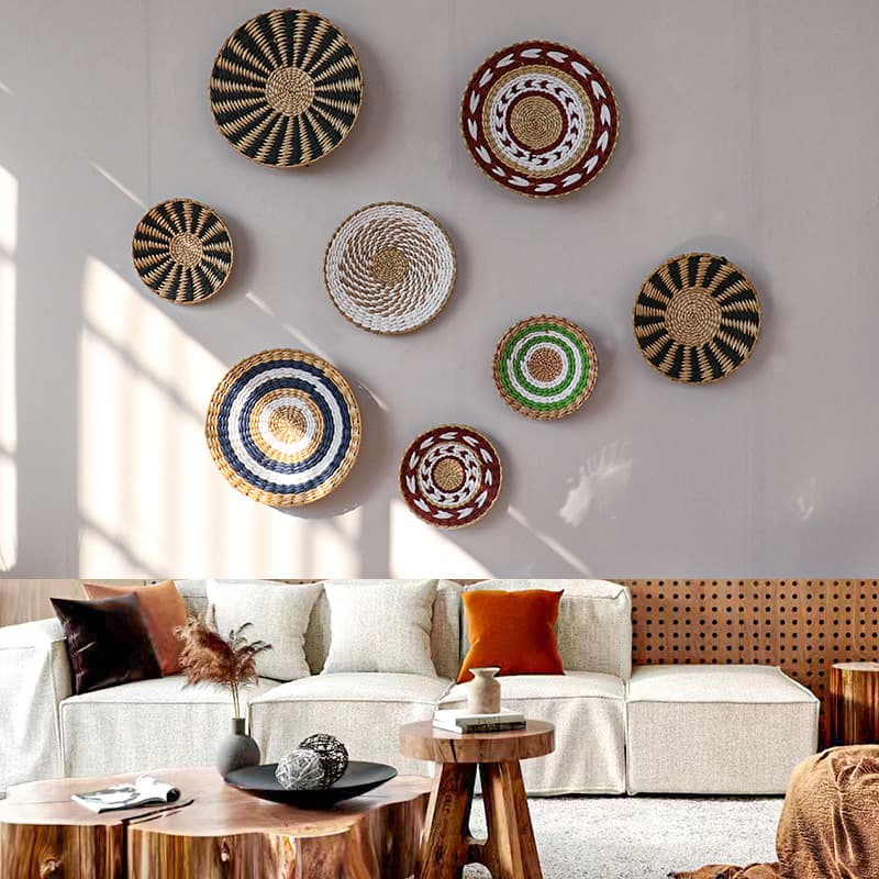 Cross-border Ethnic Style Handwoven Rush Wall Decoration Bohemian Grass Woven Wall Hanging for Homestay Background Wall Decor