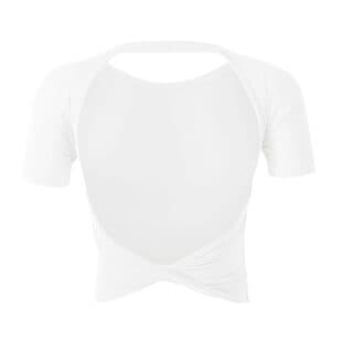 Women's Open Back Workout Top Summer, Pilates Yoga Shirt with Built-in Bra Pad, Short Sleeve, Quick-Dry Gym Wear