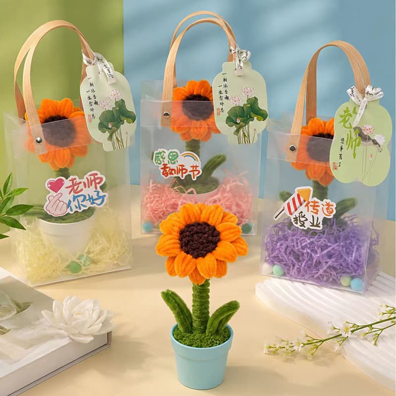 Sunflower Mini Potted Plant Red Gel Pen Chenille Stem Potted Plant Finished Mini Sunflower Teacher's Day Party Favor