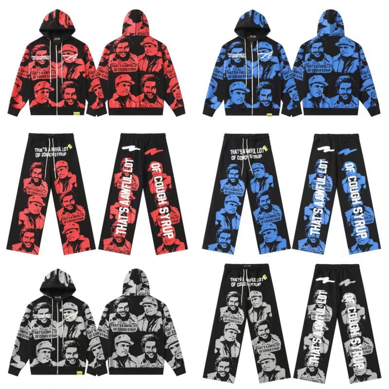 Street Brand Narcos Character Print Hoodie Set EU/US Unisex Hoodie Sweatpants Two-Piece