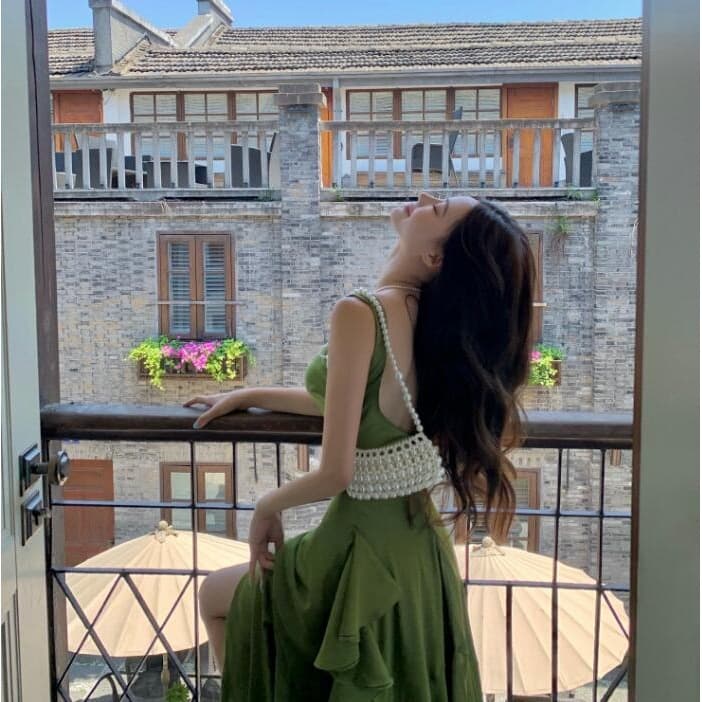 Atonement Half Youth Green Dress Nostalgia Silk Mermaid Hem Ruffle Dress Atonement Green