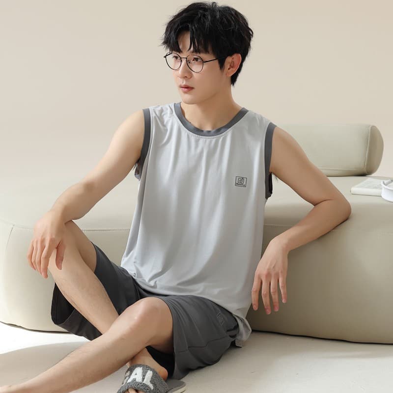 Modal pajamas men's summer vest shorts teenagers can wear thin home clothes suit summer thin