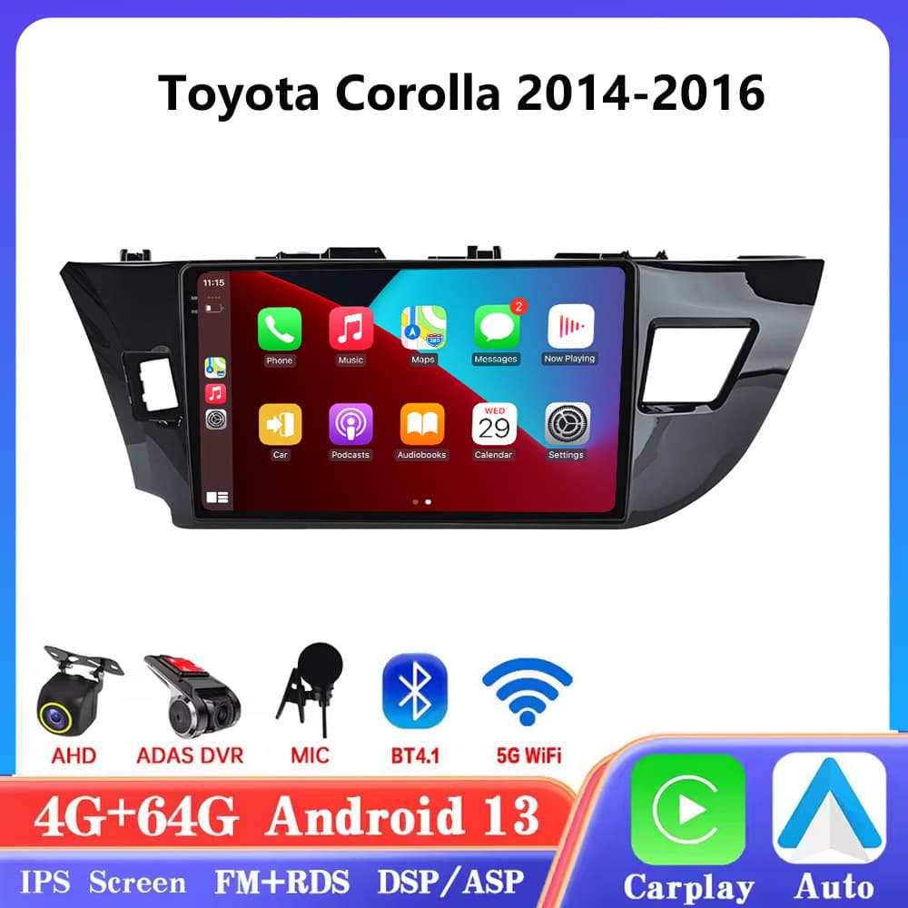 For Toyota Corolla 2014-2016 Android Large Screen Car Center Console Navigation Bluetooth Wireless Carplay