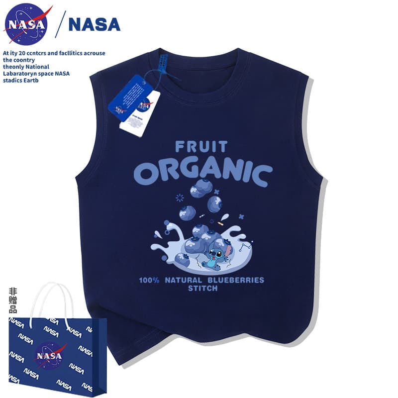 NASA Cartoon Blueberry Print Kids Vest Sleeveless T-Shirt for Boys and Girls Casual Sports Tank Top