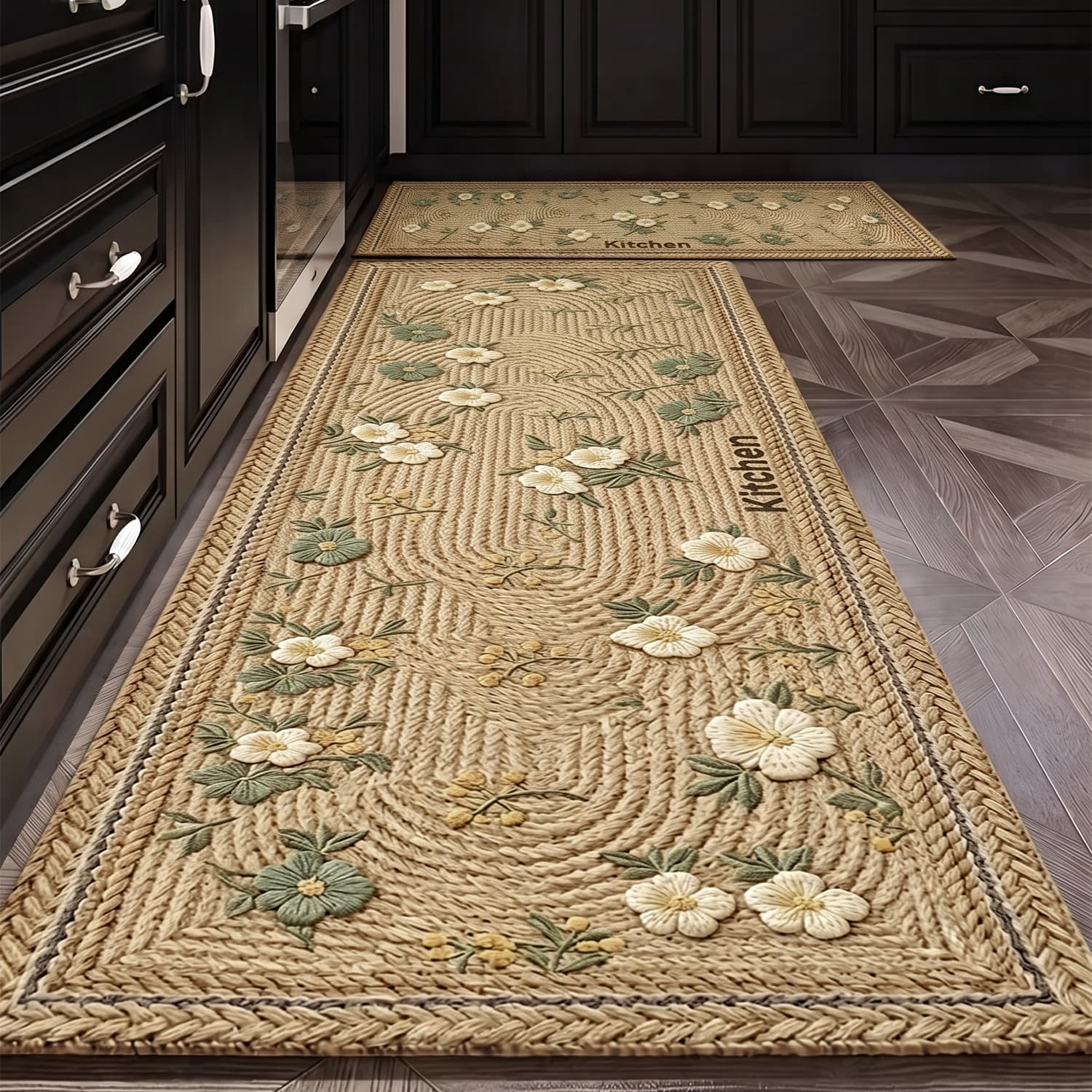 Kitchen Floor Mat Non-Slip Waterproof Wipeable No-Wash Long Strip Door Mat, Durable Water-Absorbent Entry Rug