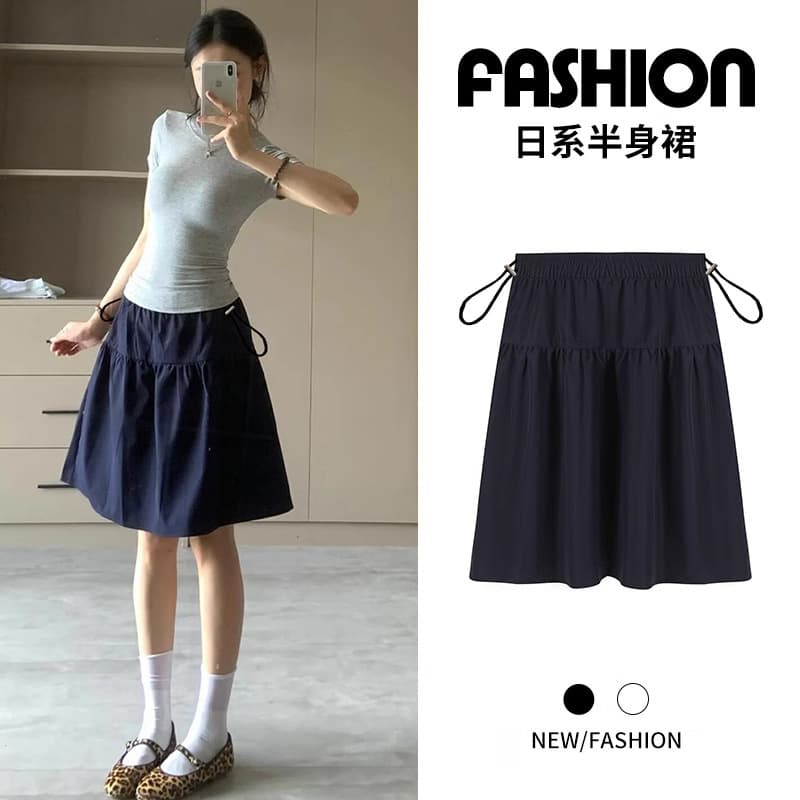 Maternity Skirt College Style Versatile Skirt Summer 2026 Retro Belly A-line Umbrella Skirt Dark Blue Skirt