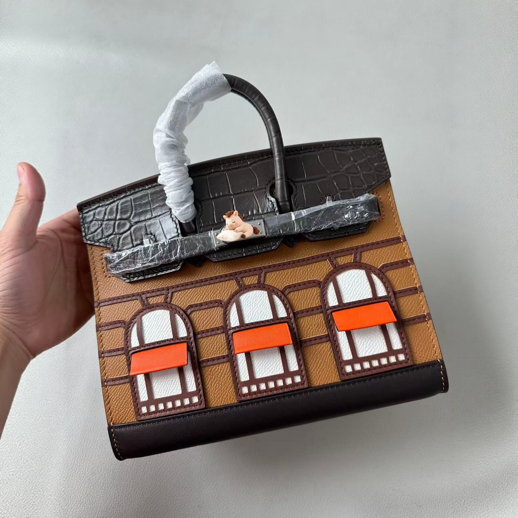 hjia 20cm matching strapless house bag UR steel hardware first layer cowhide platinum portable genuine leather women's bag
