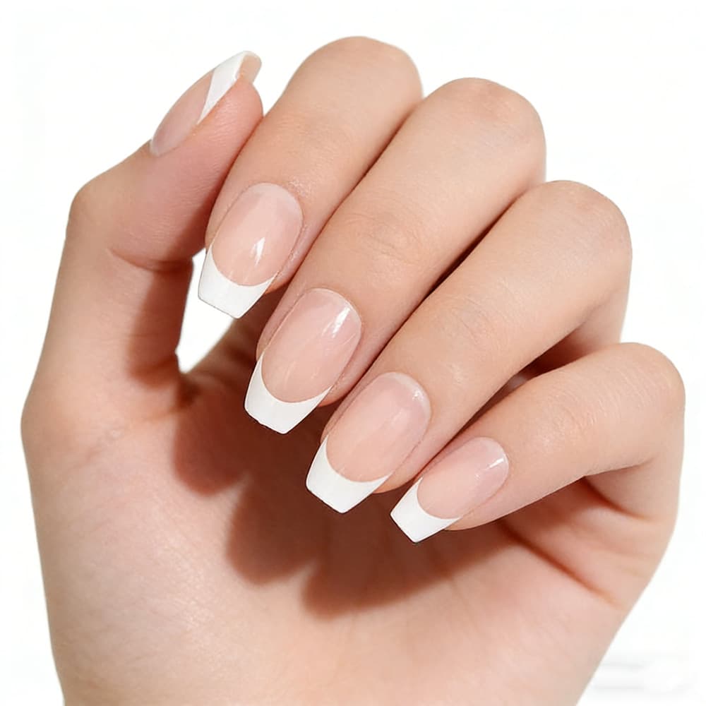 Cross-border White Edge Short Ballet French Nail Tips Wearable and Removable Finished False Nails Simple Nail Art Product