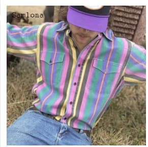 Cross-Border Western Cowboy Trendy Retro Young Men's Punk Digital Print Double Watch Pocket Men's Shirt