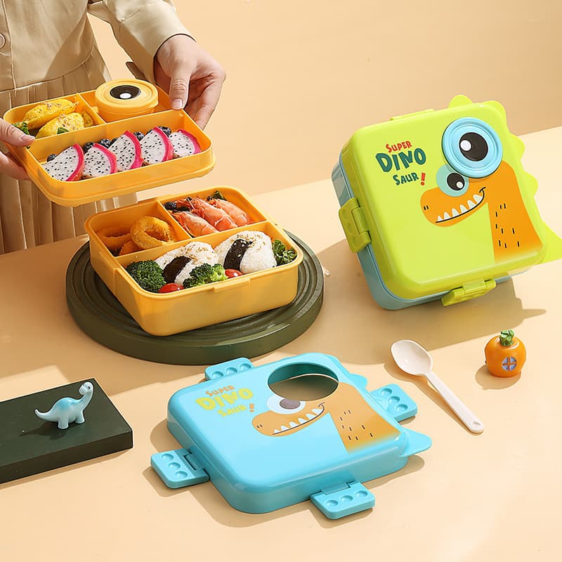 Japanese-style Plastic Lunch Box Fruit Container Cartoon Sealed Compartment Bento Box for Office Workers and Students