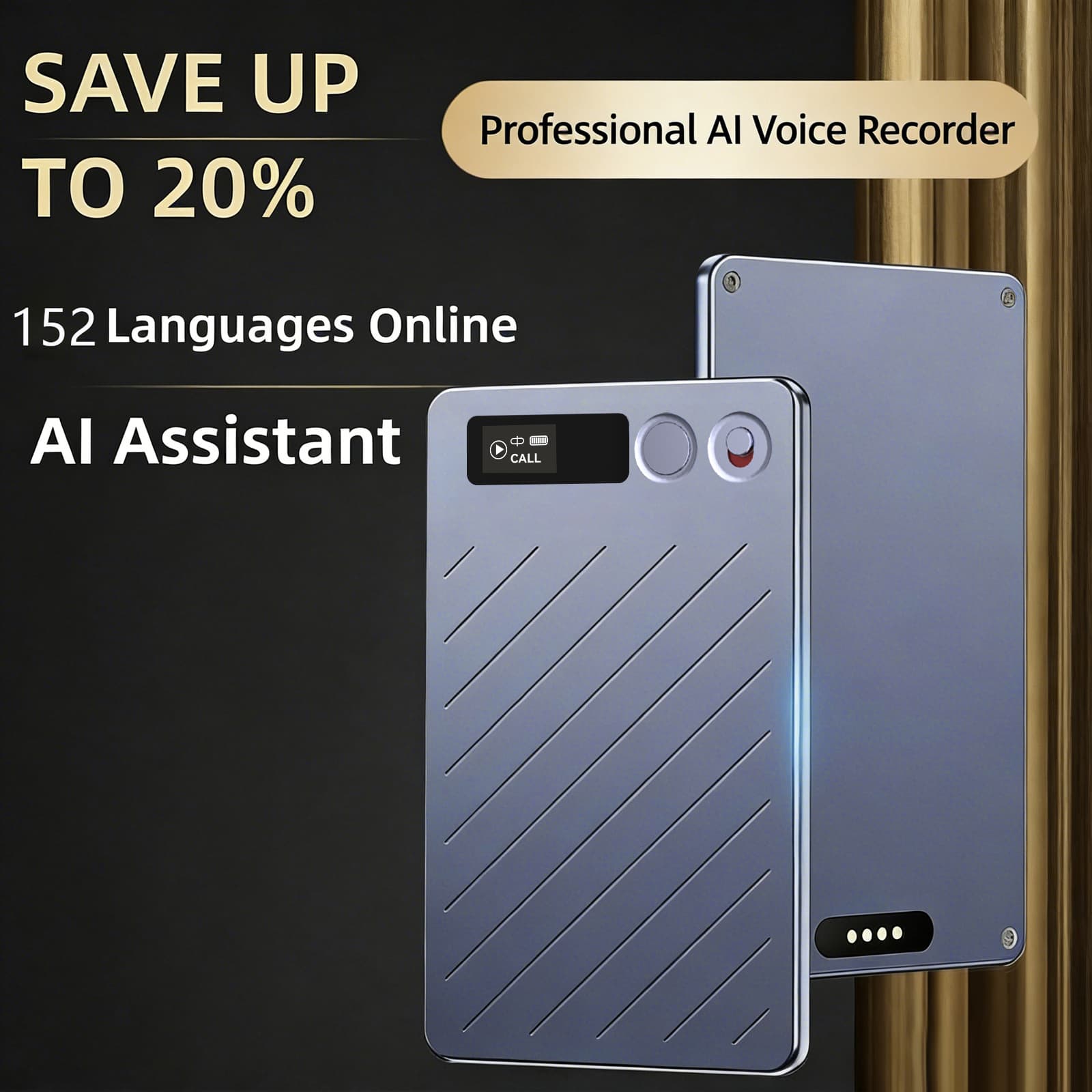 New Cross-Border AI Smart Voice Recorder with GPT Recording, Translation, Transcription, and Summarization, 64GB Card-Style Recorder