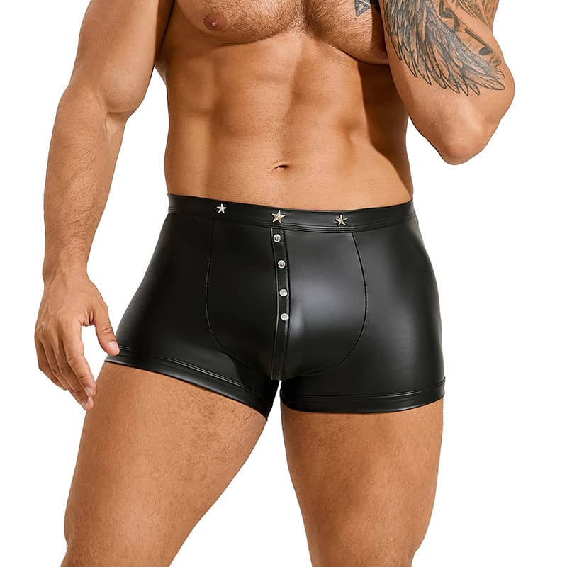 2025 New Cross-Border Sexy Men's Boxer Briefs Patent Leather Shorts Nightclub DS Performance Costume