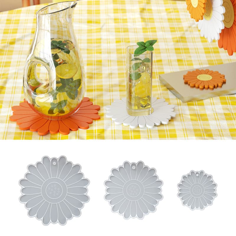 Large Medium Small Flower Coaster Silicone Mold DIY Daisy Heat Insulation Plaster Resin Mold
