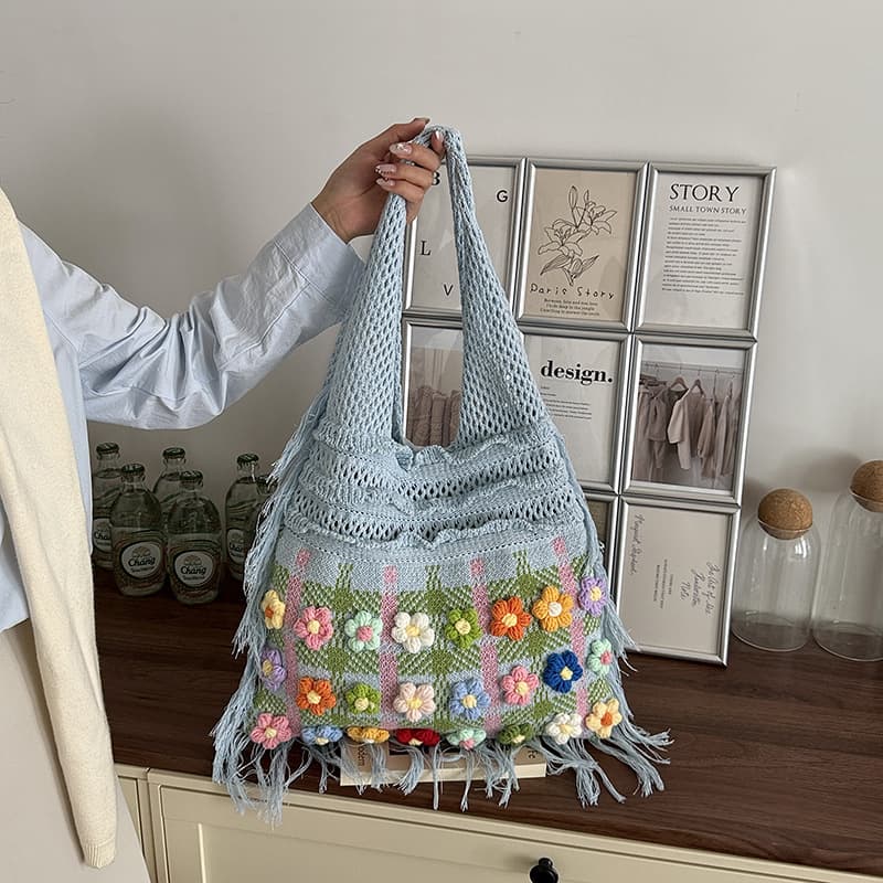 Summer Beach Vacation Bag 2026 New Flower Knit Bag Women's Large Capacity Casual Versatile Shoulder Bag
