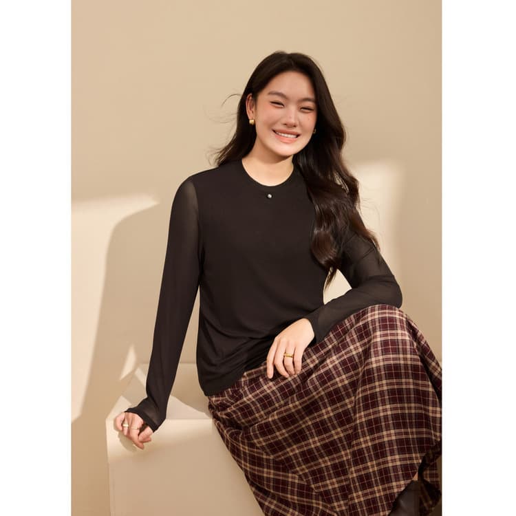 【Fleece-Lined Versatile Knit Sweater】Xianlixiu Plus Size Women's Simple and Versatile Top, New Autumn Style for Curvy Girls