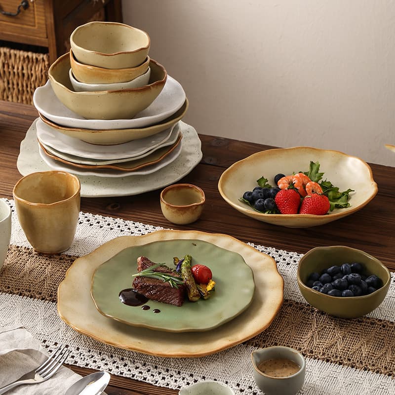 Retro high-end bowls, plates, restaurants, hotels, home sets, special-shaped personalized dessert plates, pastries, rice bowls wholesale