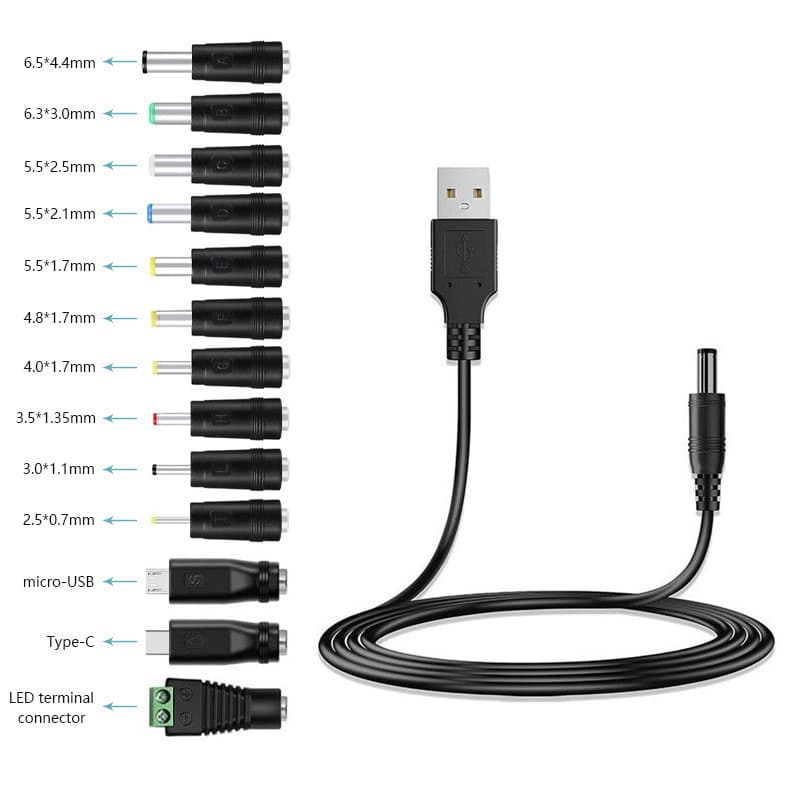 Cross-border 5.5*2.1 female socket to laptop 13-pin DC adapter USB power cable 1m charging 14-piece set