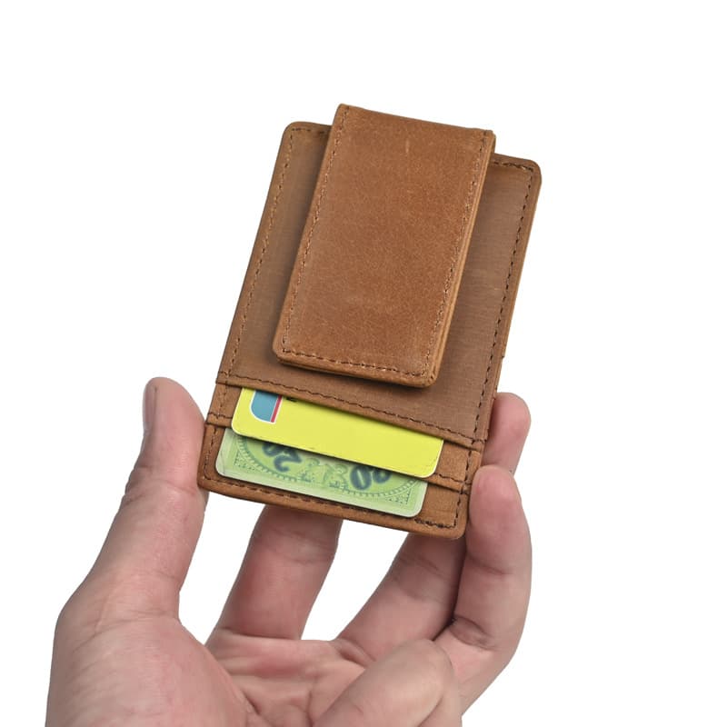 Cross-border Hot Selling Crazy Horse Leather Men's Card Holder Slim Cowhide ID Badge Case Magnetic Buckle Genuine Leather Card Wallet