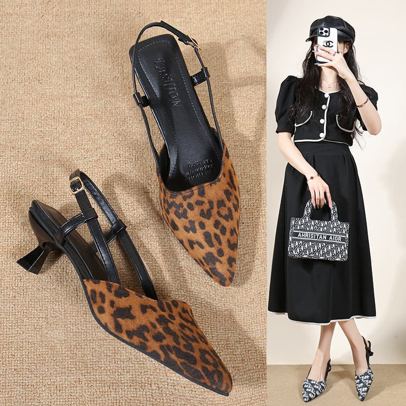 2025 Winter New Trendy Sexy Pointed Toe Thin Heel Shallow Mouth Single Shoes Retro Low Heel Closed Toe Sandals High Heels