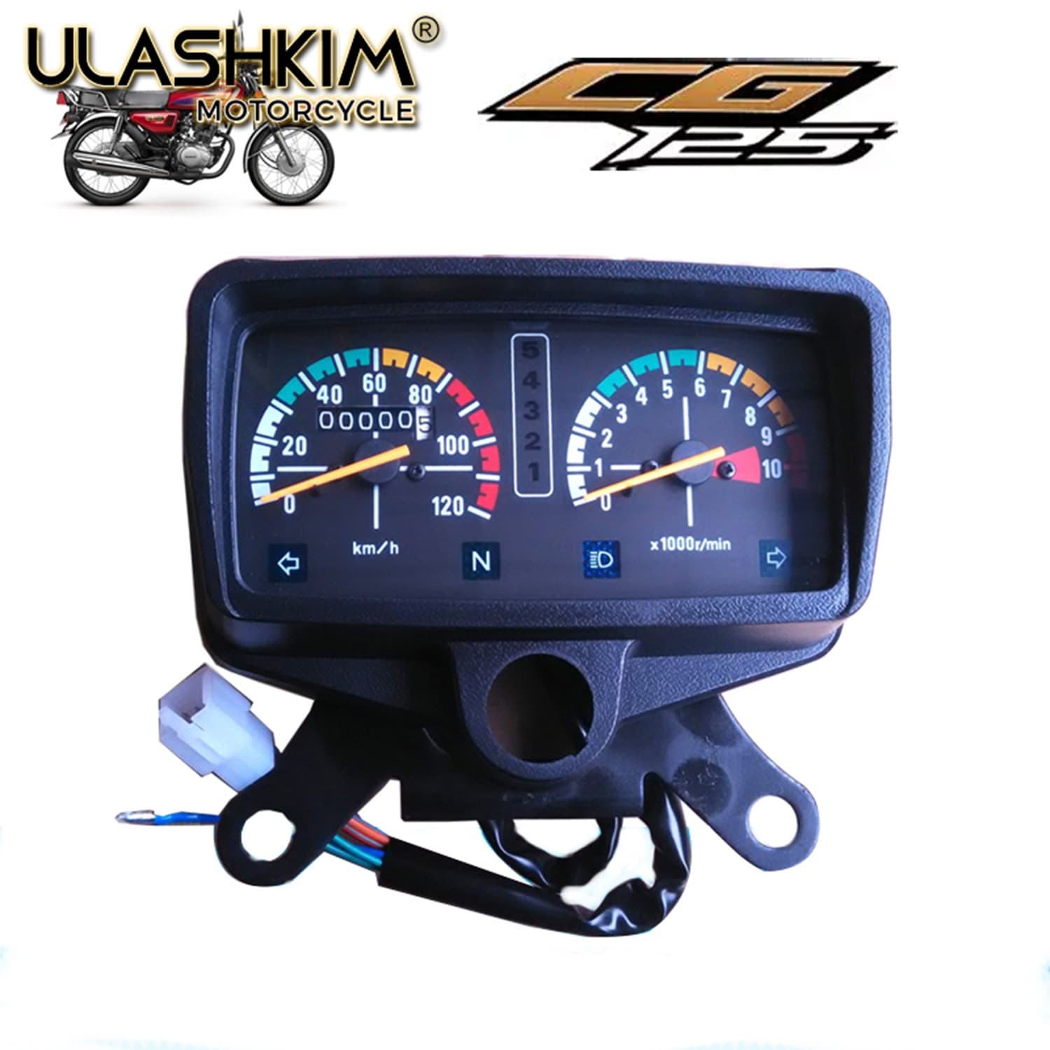 125cc motorcycle instrument panel assembly, mechanical gauges, Zhujiang Happiness ZJ odometer, CG125 speedometer dial.