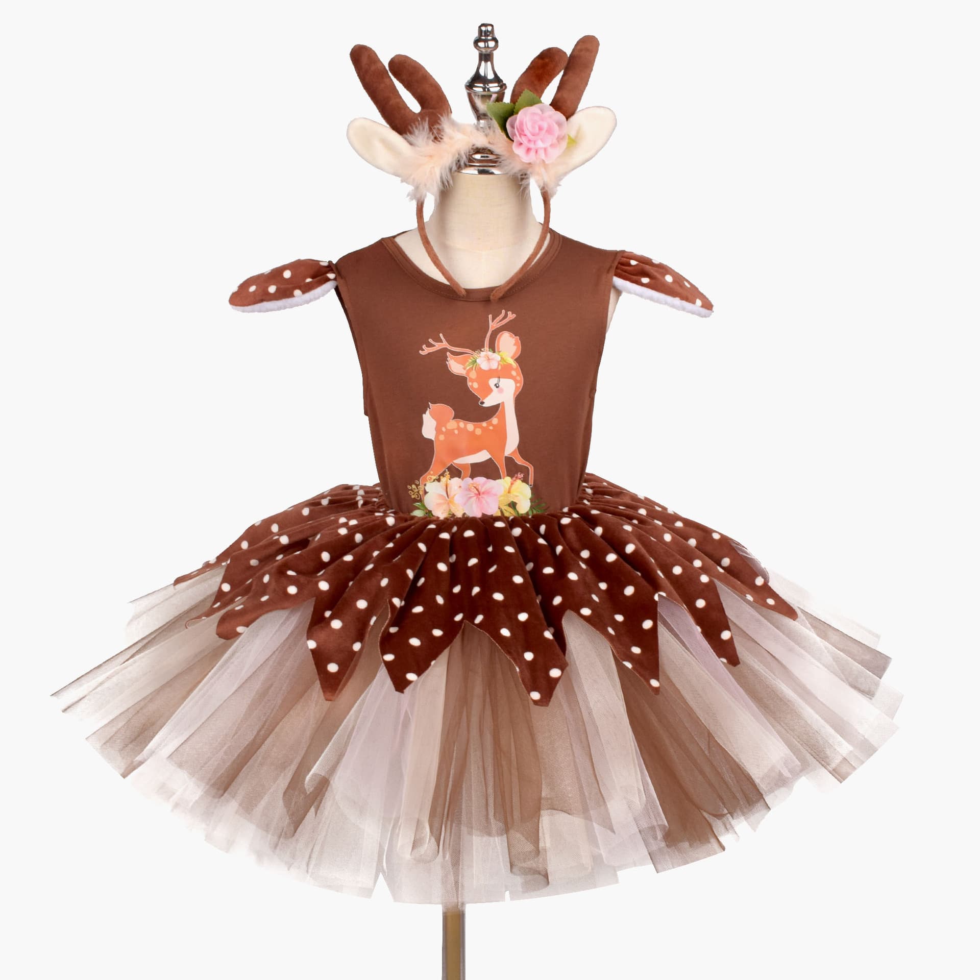 Christmas Reindeer Print Dress for Girls, Tutu Dress Costume for Party Photo, Cross-border Amazon