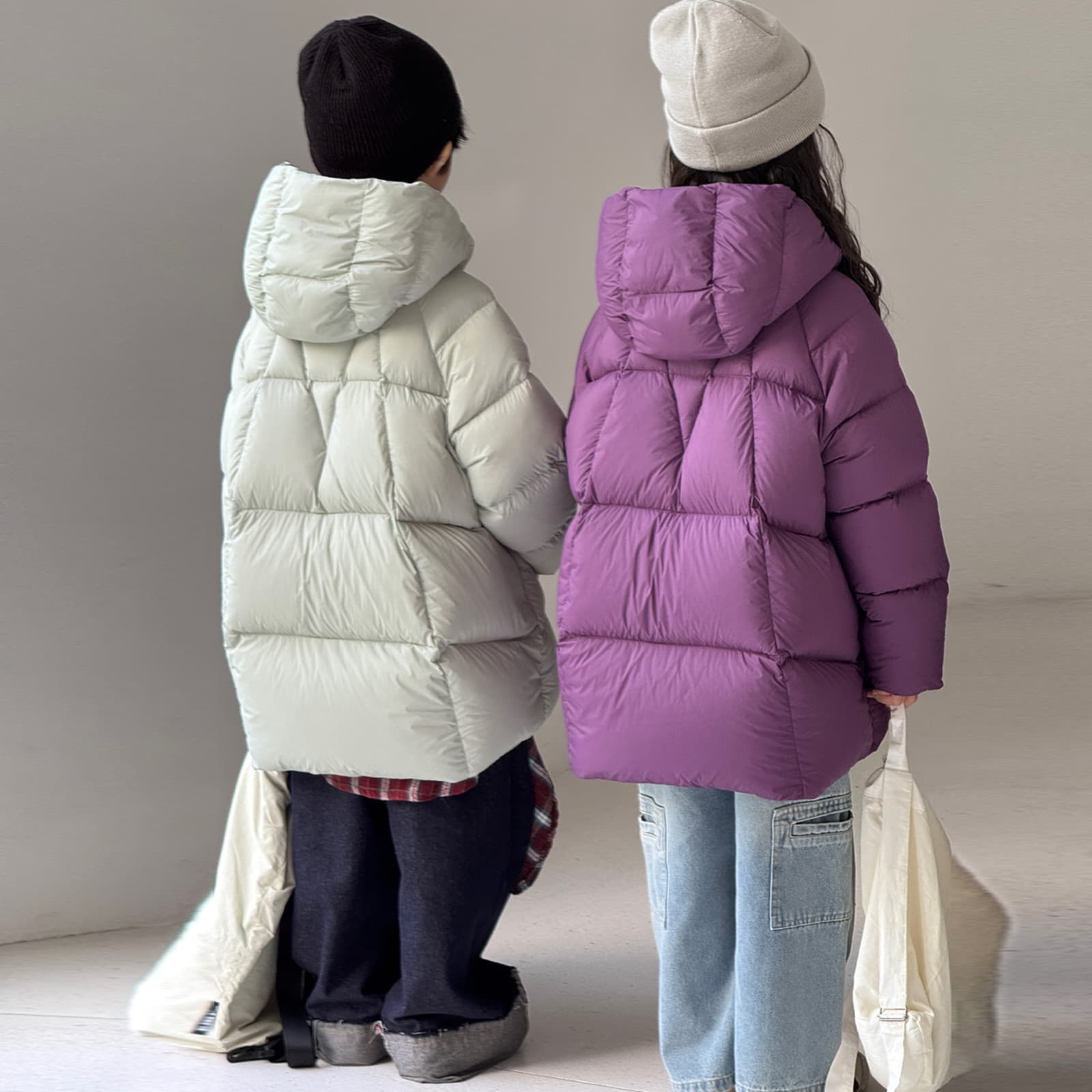 Children's mid-length down jacket 2025 winter new boys' and girls' medium and large children thickened white duck down coat trendy