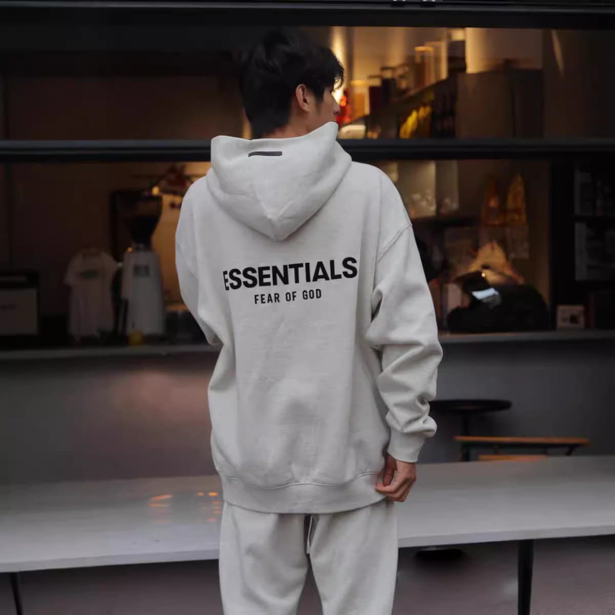 ESSENTIALS 22 flocked back letter series cotton hooded sweatshirt couple style American loose
