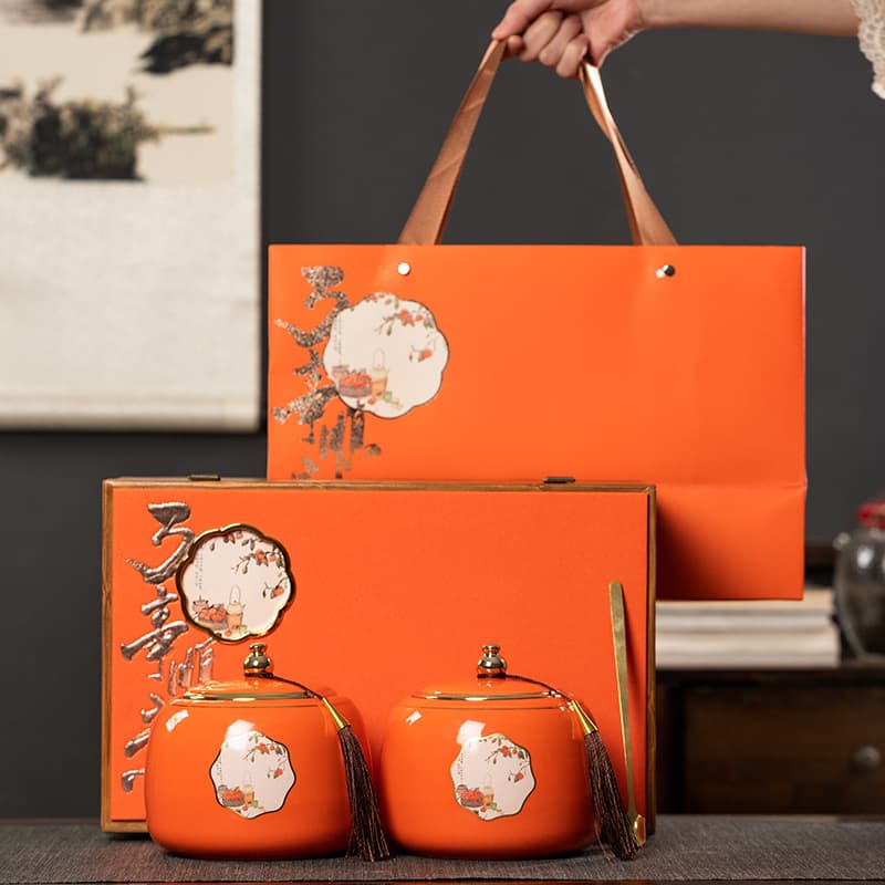 All Things Go Well Ceramic Jar, Fuping Persimmon Cake Packaging Box, Tea Sealing Container, Festive Gift Box, Creative Pottery