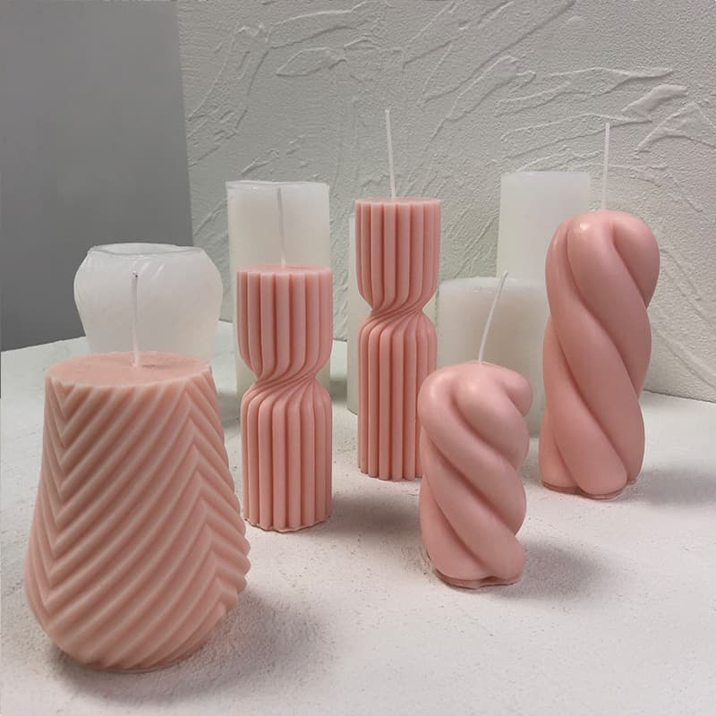 Geometric striped column scented candle silicone mold diy cylindrical candle holder candle ornaments spiral column candle mold