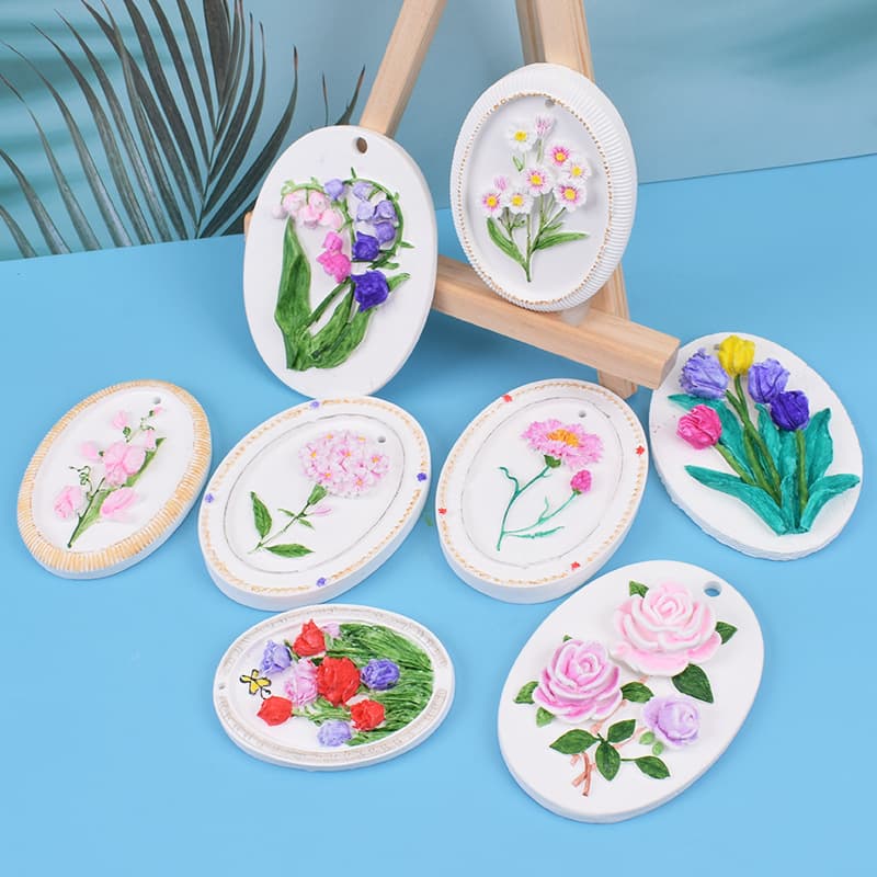 Rose, Tulip, Lily of the Valley, Carnation Flower Embossed Silicone Mold with Holes for Aromatherapy Hanging Sign DIY Pendant Mold