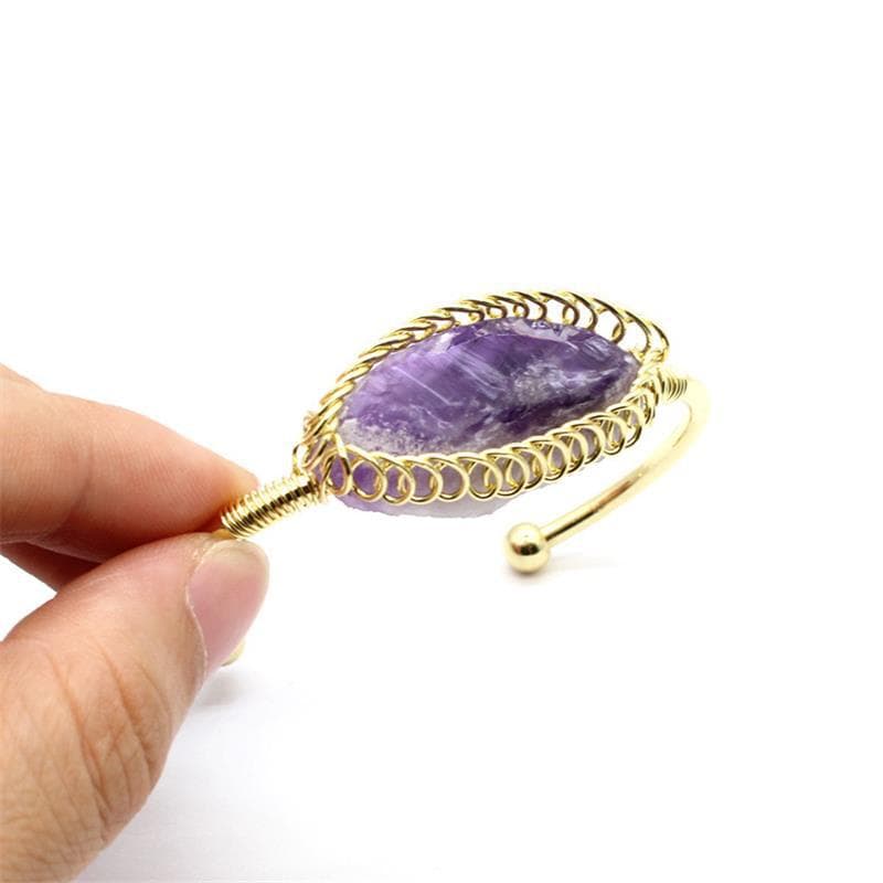 Manufacturer Cross-border Jewelry, Personalized Natural Stone Ins Style 24K Gold Plated Green Fluorite Raw Stone Bracelet