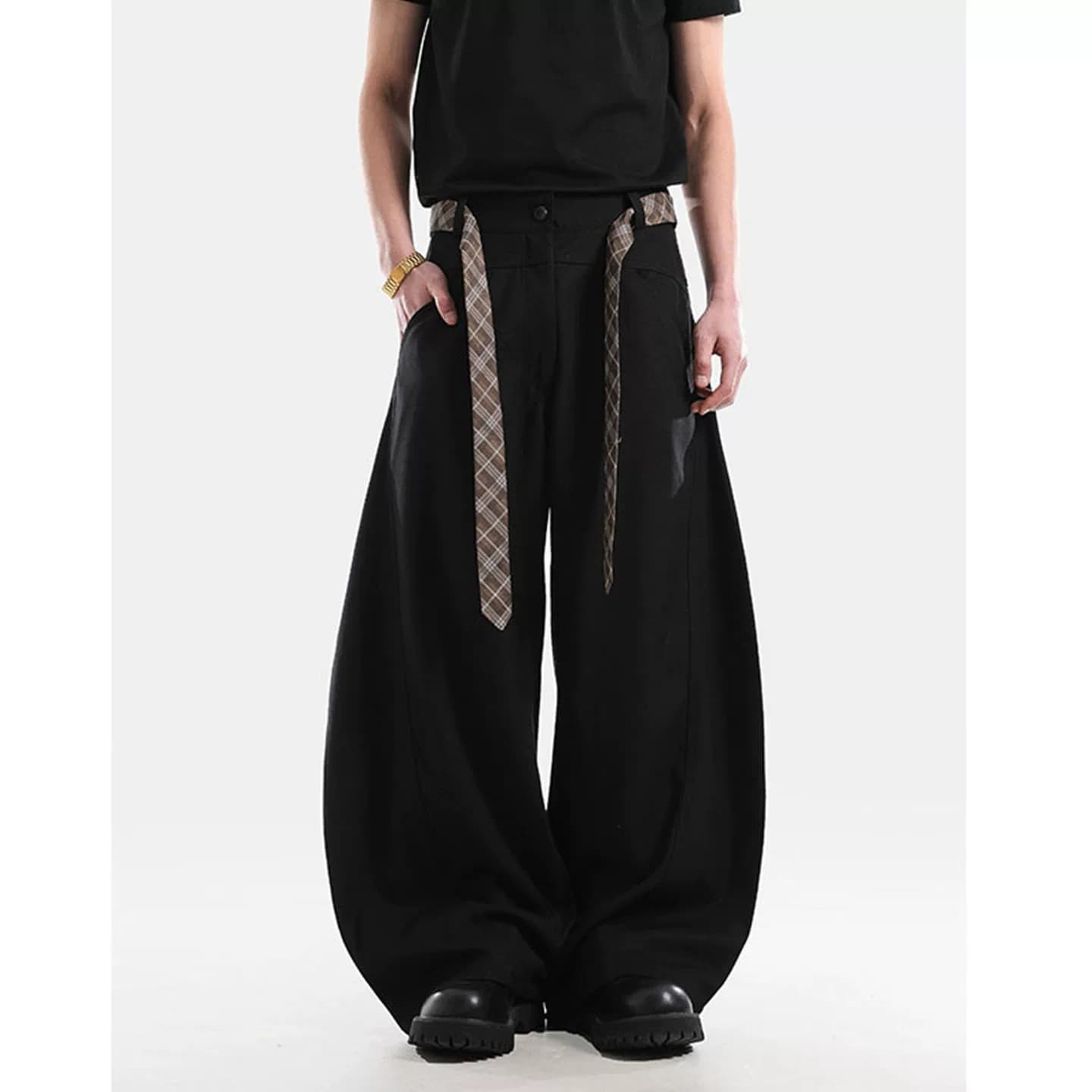 American Street Style Cleanfit Wide Leg Curved Blade Dress Pants for Men, High Street Rugged Versatile Loose Casual Straight Trousers