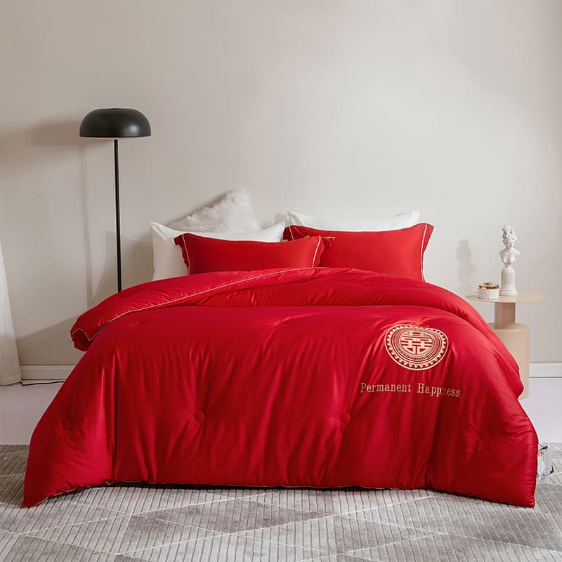 High-end all-cotton wedding winter quilt long-staple cotton 51% soybean fiber quilt pure cotton festive dowry red core